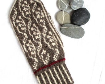 Lingonberry Mittens make-your-own kit brown offwhite red wool angora yarn including pattern