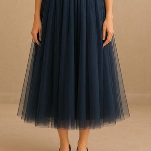 Navy blue tulle skirt, oxford blue skirt for women, evening blue tulle skirt knee length