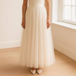 Maxi jupe circulaire en tulle pour femme, jupe de mariage blanche, ivoire