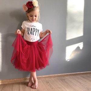 Jupe en tulle rouge pour fille, jupe duveteuse pour petite fille image 1