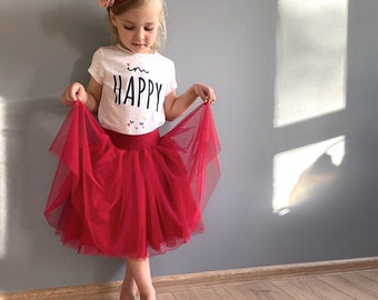 Jupe en tulle rouge pour fille, jupe duveteuse pour petite fille