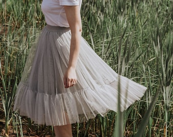 Ruffled tulle skirt for women with tiered hem - choose your color and length! Fast shipping.