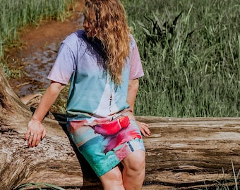 vestido de mujer de punto con estampado de barco y yate