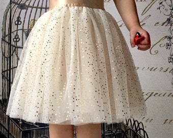 Girl tulle skirt with gold stars, baby outfit