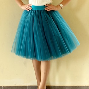 Teal tulle skirt for women knee length