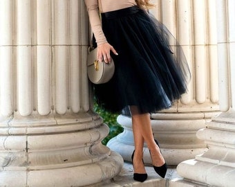 Black Tulle skirt for women knee length with lining