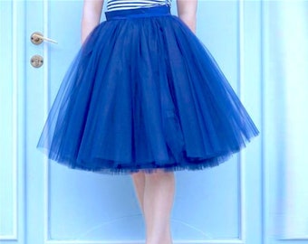 Royal blue tulle skirt for women knee length skirt in blue
