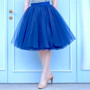 Royal blue tulle skirt for women knee length skirt in blue