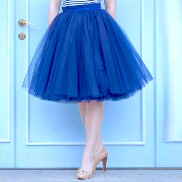 Jupe en tulle bleu roi pour femme - Jupe longueur genou en bleu