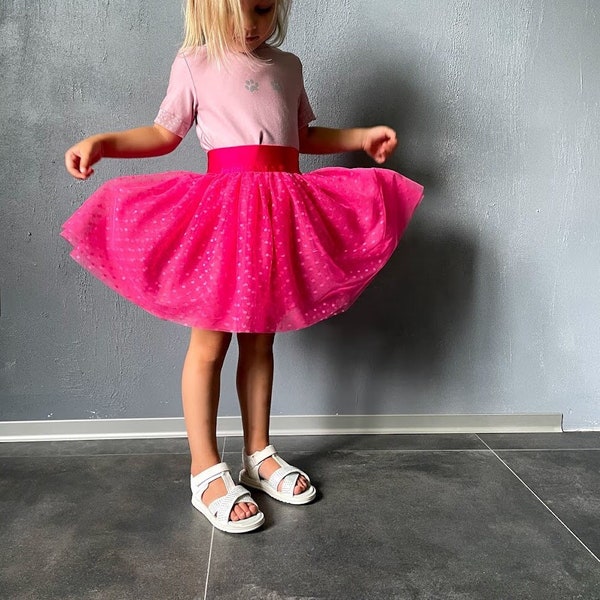 Polka dot tulle skirt for girl, pink tulle skirt