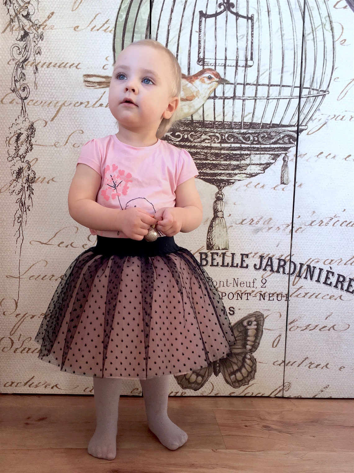 Polka dot tulle skirt for toddler girl in pink and black Etsy