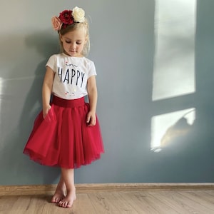 Girl tulle skirt red, fluffy toddler girl skirt zdjęcie 4