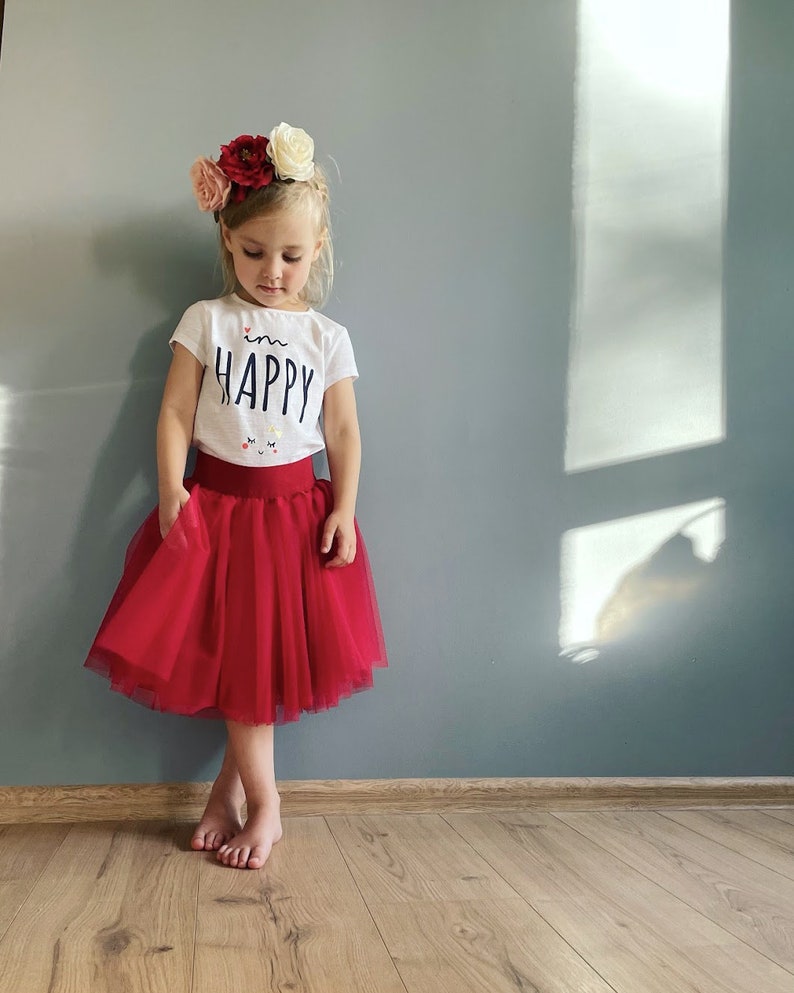 Girl tulle skirt red, fluffy toddler girl skirt zdjęcie 4