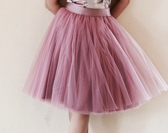 Dark pink tulle skirt for women