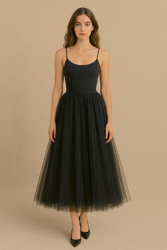 Black Tulle Skirt for Women Knee Length With Lining - Etsy Finland