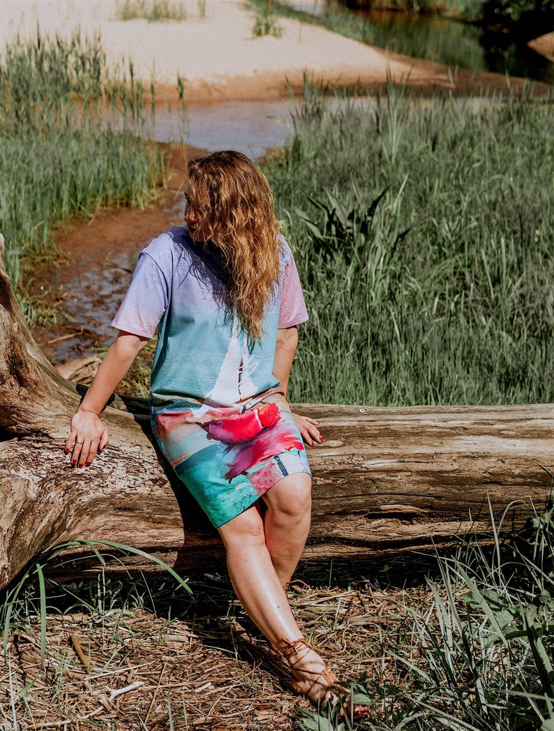 woman jersey dress with boat yacht print image 1