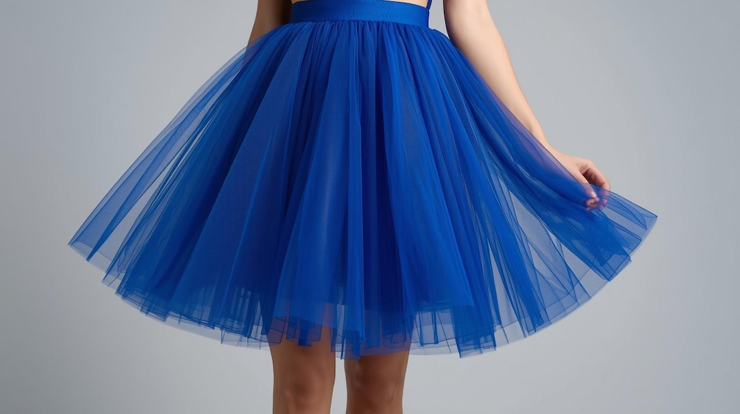 Koningsblauwe tulerok voor dames, knielange rok in blauw België