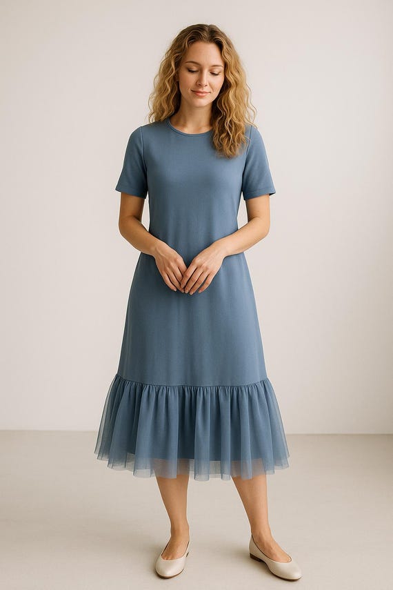 sachin and babi light blue dress Women Casual Maxi Dress with Tulle Ruffle