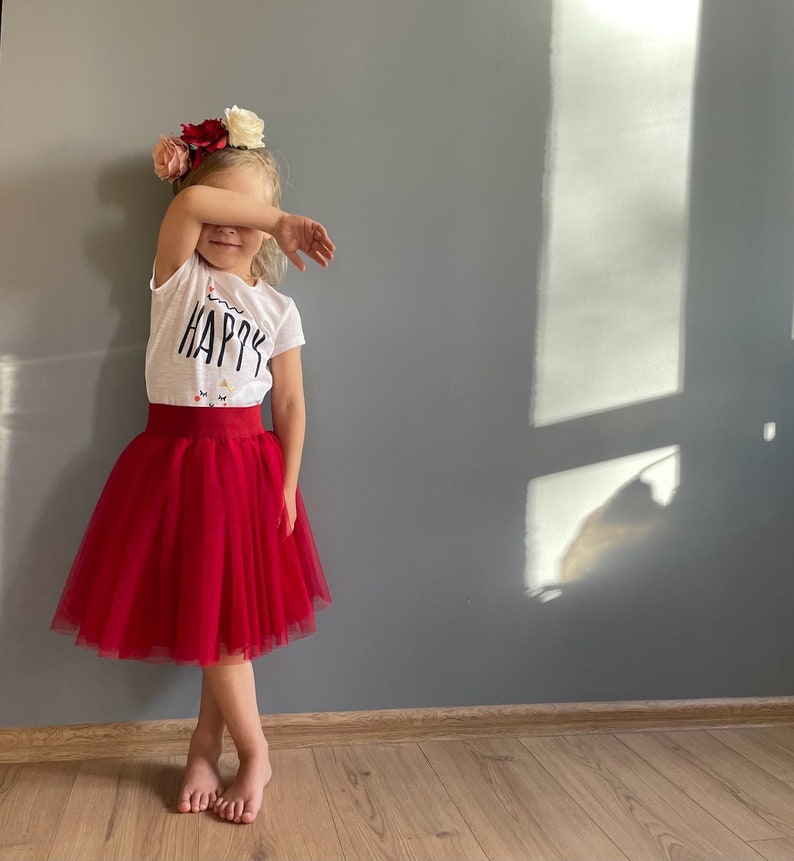 Girl tulle skirt red, fluffy toddler girl skirt zdjęcie 3