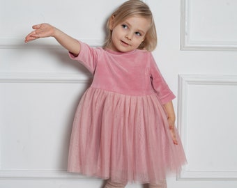 Comfy girl dress from velour and tulle