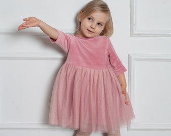 Robe pour fille confortable en velours et tulle