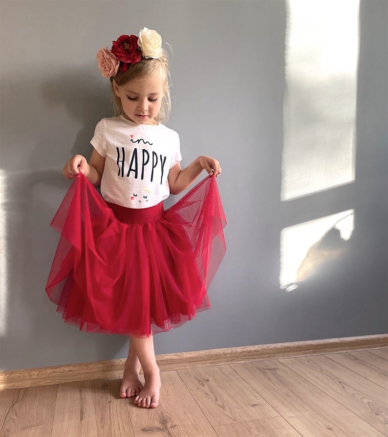 Girl tulle skirt red, fluffy toddler girl skirt zdjęcie 1