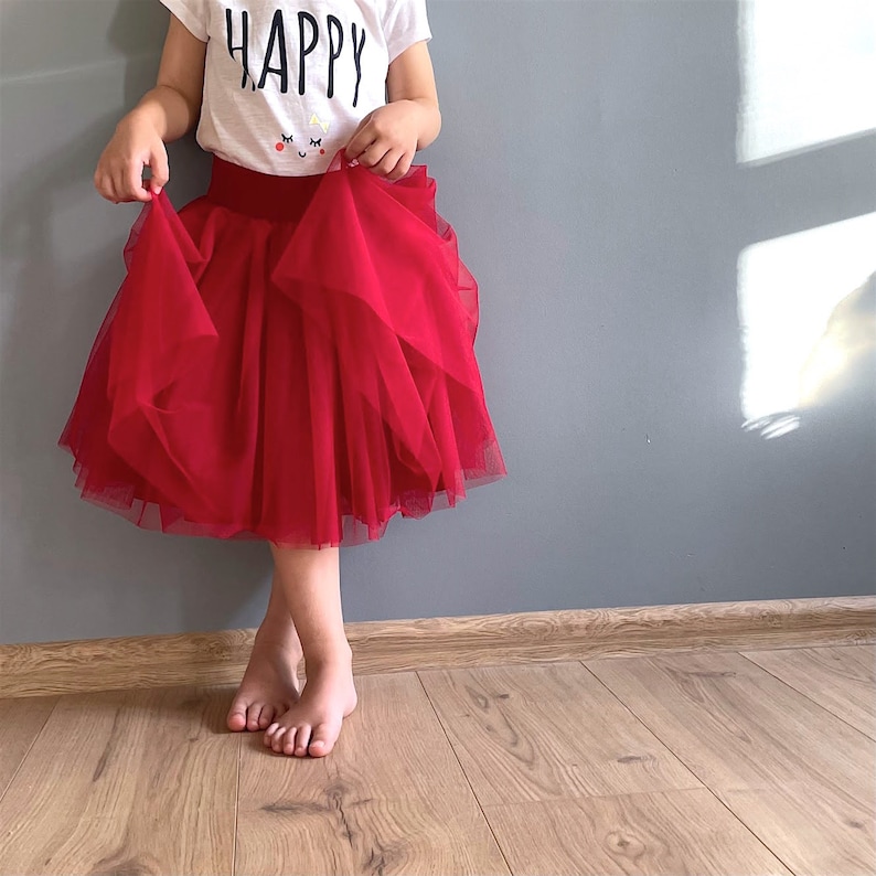 Girl tulle skirt red, fluffy toddler girl skirt zdjęcie 2