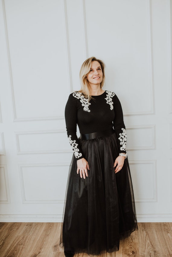 floor length black tulle skirt