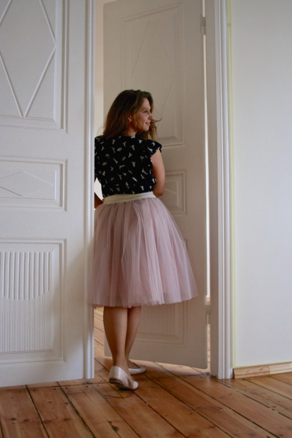 Plus Size Tulle Skirt Women Rose Tea Length Pink Adult Skirt