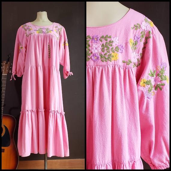 Vintage Pink Embroidered Dress