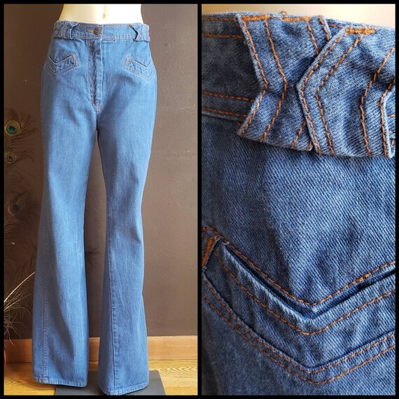 Vintage Womens Wide Leg Blue Jeans, 1970s Relaxed