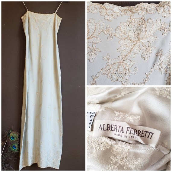 Vintage Womens 90s Alberta Ferretti Lace Silk Chem