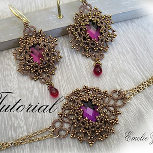 Frivolite Lace jewelry  Tatting Pattern Lina set Earrings  Bracelet  Frivolite Pattern tatting Instruction Tatting with beads earrings