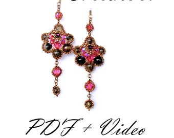 Beading crystal tutorial earrings -  Beaded pattern earrings - PDF file instructions making jewelry swarovski crystal Miguel Ases