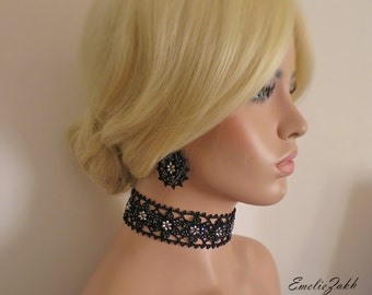 Choker black tutorial - Pattern  crochet necklace choker - Video+ PDF file containing instructions for making the crochet necklace earrings