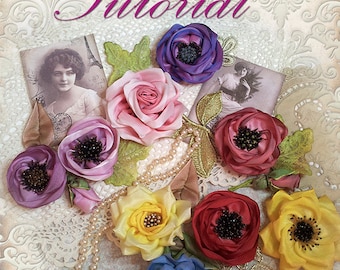 Vintage flowers Ribbons tutorial - Create Accessories with ribbons - Making fabric ribbon - Flowers pattern  - Ribbonwork wedding  flowers