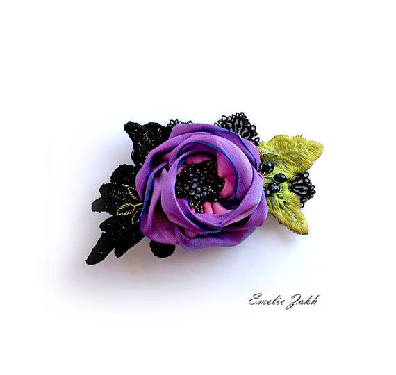 Purple Flower Bridal Hair Bridal Hair Clip Ribbon Etsy