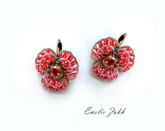 Tatting lace  earrings Red poppy Earrings frivolite   Filigrees earrings Tatting jewelry Red flower