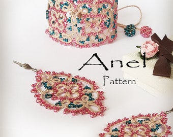 PDF Tatting lace Pattern bracelet earrings beaded Tutorial frivolite jewelry beading