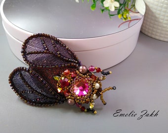 Beetle  black red Insect Brooch Pin Beetle with Beaded Wings Nature Jewelry Accessories Embroidery High Fashion
