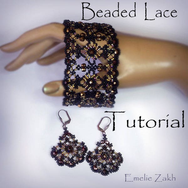 Beading black lace Beading tutorial Earrings and bracelet beading tutorial jewelry instructions pattern beading Beadweaving jewelry tutorial