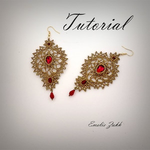 Earrings crochet tutorial - Pattern crochet jewelry scheme  + video - Long Chandelier Earrings crochet lace -  Bronze metal thread earrings