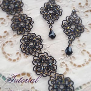 Black lace tatting frivolite tutorial jewelry  beaded Pattern  earrings bracelet  frivolite pattern instruction tatting  beading earrings