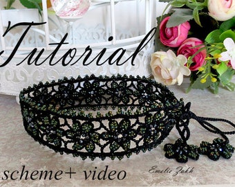 Black choker necklace crochet tutorial Pattern crochet jewelry choker Video+  PDF file  instructions making crochet necklace