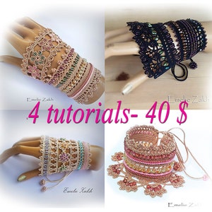 Pattern crochet bracelet cuff  4  tutorials PDF file  videos  Bracelet  detailed instructions Bracelet cuff textile beading patterns.