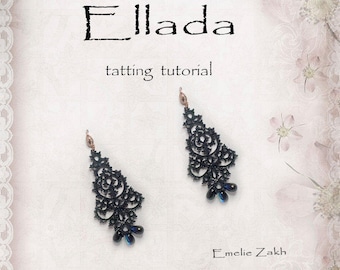 Black lace earrings frivolite tutorial - Holiday tatting earrings evening - PDF Tatting Pattern Earrings - Tattings Frivolite lace jewelry