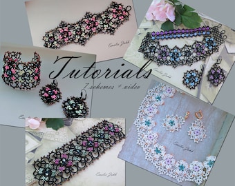 Tatting  tutorial  jewelry  Frivolite  pattern bracelet earrings necklace Filigree lace jewelry pdf sheme video Tatting beading frivolite