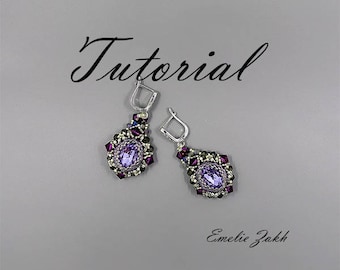 Beaded earrings Tutorial - Beading Pattern - Earrings Making Tutorials - Braided cabochon - Crystal  Swarovski- Earrings victorian style