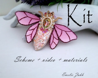 Tutorial Beetle pink Insect Brooch Pin Beetle with Beaded PatternWings Nature Jewelry Accessories Embroidery High Fashion