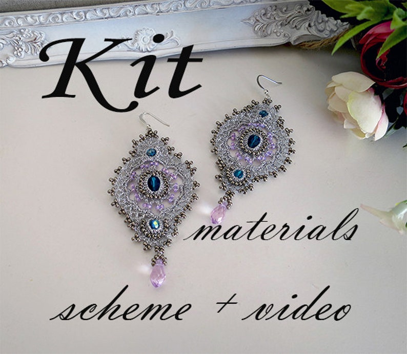 Kit Earrings Crochet Tutorial Materials scheme Video Etsy